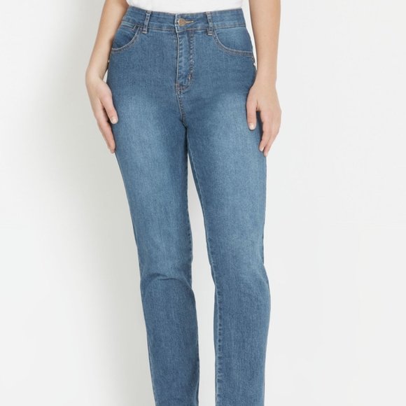 Rockmans Denim - Women's Rockmans Blue Mid Wash Full Length Comfort Waist Short Jeans Size 10